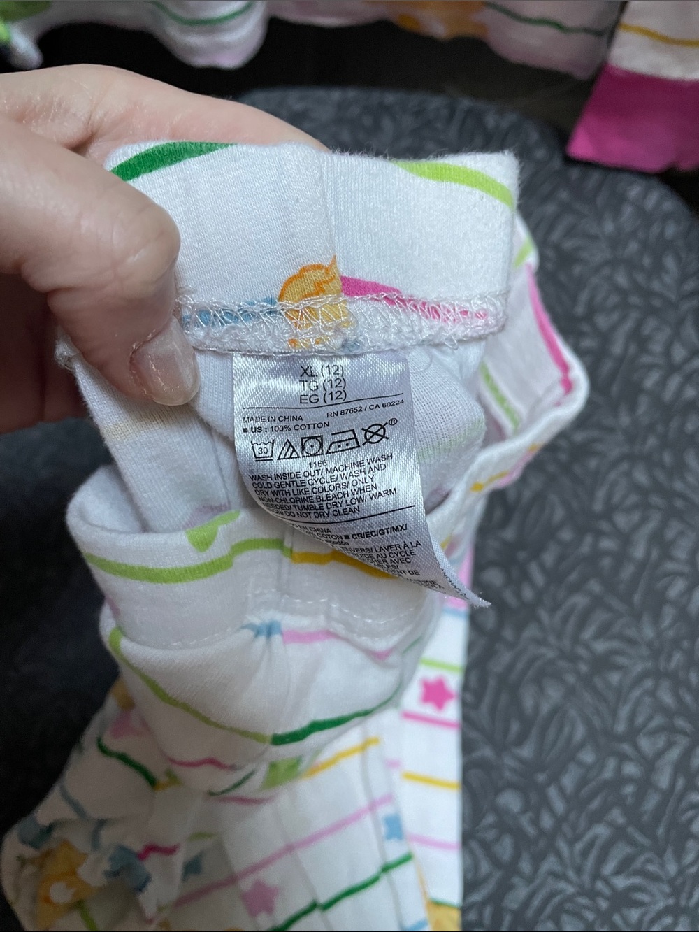 Care Bears Multicolor Striped Kids Pajama Set with Pink Trim - Picture 4 of 5